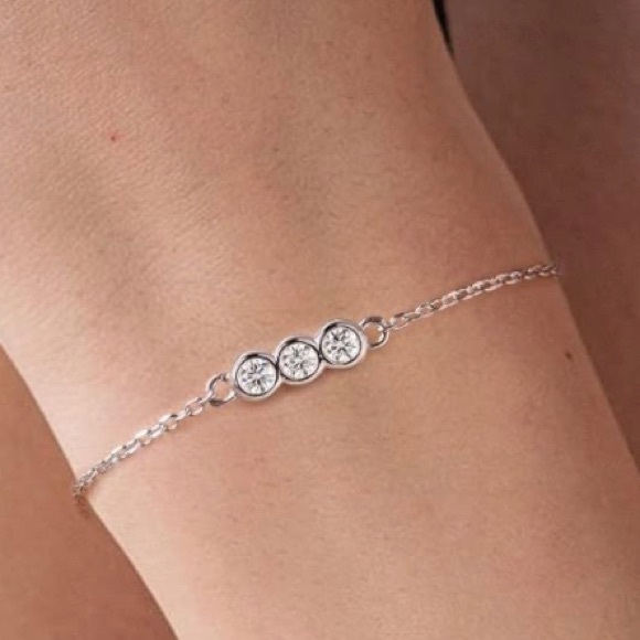3 Stone Carat Diamond Moissanite Solitaire Dainty Chain Adjustable Bolo Bracelet - Picture 6 of 10